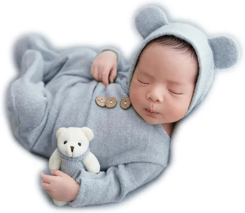 Vista 11 de Zeroest Traje de fotografía para recién nacido, accesorios para sesión de fotos de bebé, accesorios de oso para fotos de bebé recién nacido