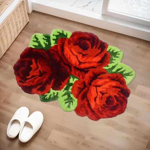 Vista 22 de USTIDE Bonita alfombra de baño de rosas para baño, alfombra de baño naranja de lujo, antideslizante, con forma de flor, alfombra de ducha de felpa