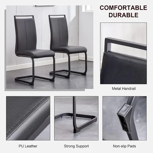 Vista 5 de Juego de 2 sillas de comedor, sillas de cocina, sillas sin brazos, sillas laterales de cuero y patas de metal con respaldo alto