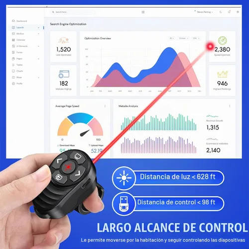 Vista 5 de Presentador inalámbrico USB tipo C con láser, control remoto de presentación, anillo para el dedo, clicker de PowerPoint, avance de diapositivas