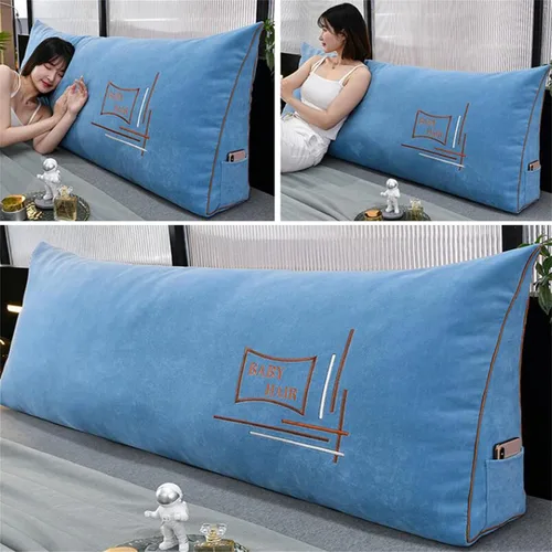 Vista 2 de Almohada triangular grande de cuña de lectura, cojín para cabecera de sofá cama, cojín para cabecero, cojín para cama individual, matrimonial Azul