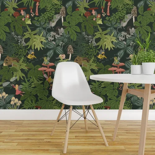 Vista 3 de Spoonflower Muestra de papel tapiz extraíble - Bosque de hadas del bosque extra grande rosa naturaleza niños caprichoso bebé personalizado