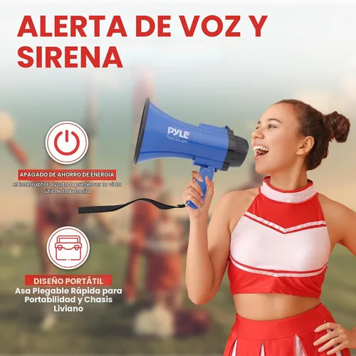 Vista 2 de Pyle Megáfono compacto con batería con sirena, 30 W de potencia, micrófono, 2 modos, sonido PA, megáfono, rango de 1200 yardas, mango plegable