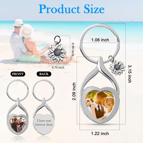Vista 2 de HYPERFOLD Llavero personalizado de doble cara con imagen, grabado personalizado, texto fotográfico, regalos personalizados para hombres, novio