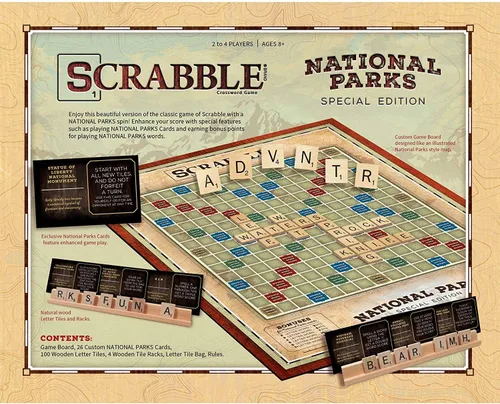 Vista 8 de USAOPOLY Scrabble: Parques Nacionales A partir de 8 años 2-4 jugadores 1 juego, marrón equipo de juego de césped