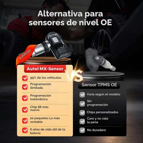 Vista 8 de Autel Sensor TPMS MX-Sensor 2 en 1 (prensado), sensor de presión de neumáticos TPMS programable 315MHz+433MHz, 100% clonable, igual que los sensores