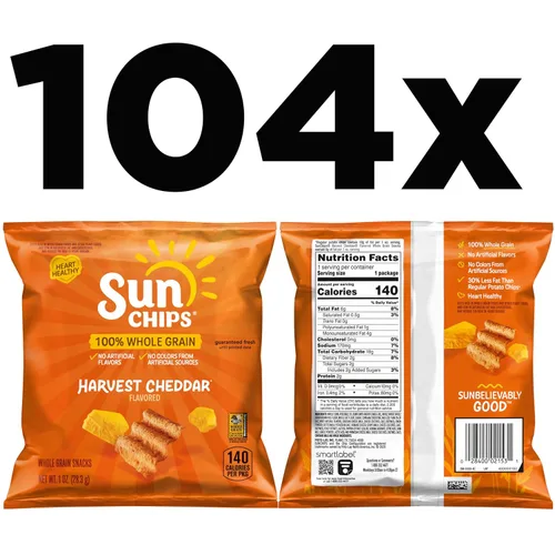 Vista 2 de SunChips Harvest Cheddar - Snacks multicereales con sabor a Harvest Cheddar, 1 onza (paquete de 104)