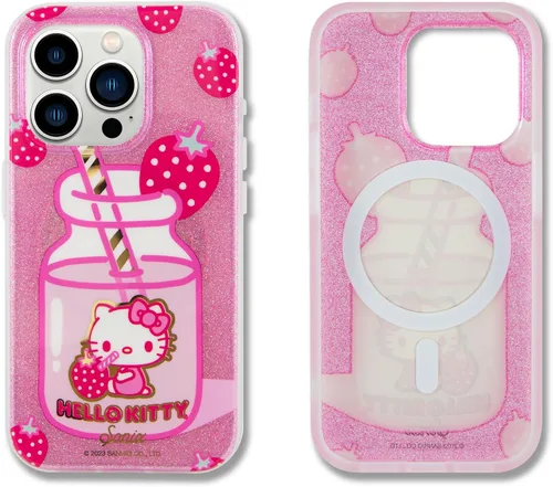 Vista 3 de Sonix x Sanrio - Funda + pulsera adhesiva para teléfono con cuentas (Hello Kitty Rosa) para iPhone 15 Pro Hello Kitty Strawberry Milk