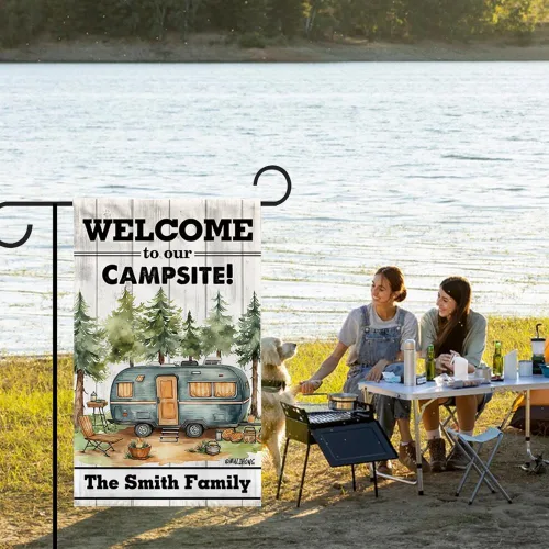 Vista 2 de Custom Welcome to Our Campsite Flag RV Camping Decor 12.5"x18" R26 Style 1