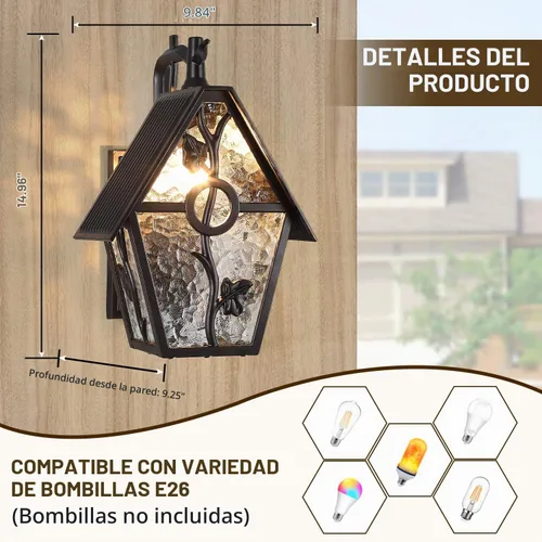 Vista 3 de Faroles rústicos de pared para exteriores, aplique de pared exterior, estilo de diseñador, accesorios de iluminación al aire libre para el hogar
