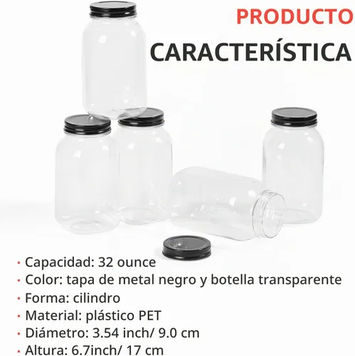 Vista 2 de Tarros de plástico transparente de 32 onzas con tapa de rosca