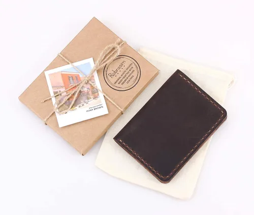 Vista 7 de Cartera de cuero plegable hecha a mano - cartera de cuero minimalista de la tarjeta de crédito