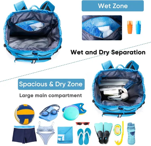 Vista 2 de Mochila de playa grande impermeable a prueba de arena, bolsa de piscina con cordón de gran tamaño personalizada con compartimento para zapatos