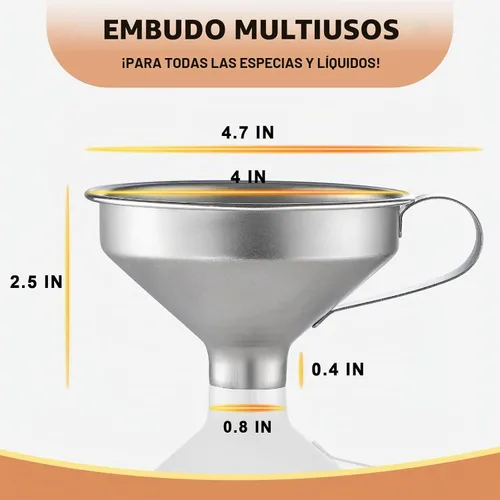 Vista 2 de Aozita Embudo de especias de acero inoxidable 18/8 con mango para tarros de especias, herramientas de cocina de grado profesional
