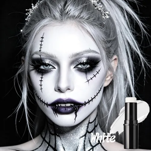 Vista 2 de White Face & Body Paint Stick, Oil-Based Cream, Non-Toxic, for Halloween, Skeleton, Ghost, Clown, Cosplay, SFX, Party & Costume