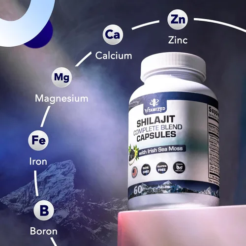 Vista 3 de Shilajit del Himalaya para hombres y mujeres – Shilajit Ashwagandha Suplementos + musgo marino irlandés, Tongkat Ali, PQQ y más – 60 cápsulas