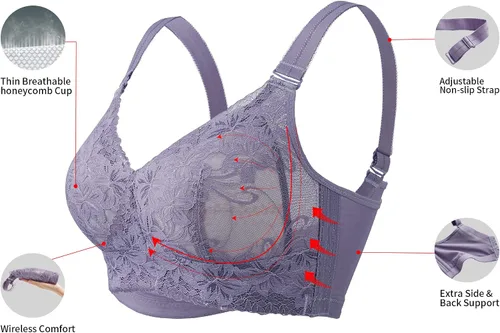 Vista 4 de Baetty Sujetadores de encaje para mujer, sin varillas, cobertura completa, sin varillas, con cojín interior de panal 32B-42DDD (6170)