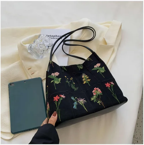 Vista 6 de Lefe Liee Bolso de mano pequeño floral para mujer, bolso de hombro de lona estético reutilizable, bolso cruzado tipo hobo, bolso de cubo casual