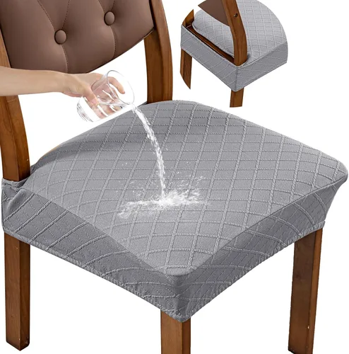 Vista 32 de Genina Juego de 2 fundas impermeables para sillas de comedor, fundas elásticas de jacquard extraíbles y lavables, sin fundas traseras, color beige