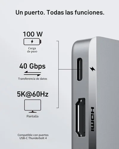 Vista 3 de Anker USB-C Hub for MacBook, 7-in-2 Mac Dock with 4K@60Hz HDMI