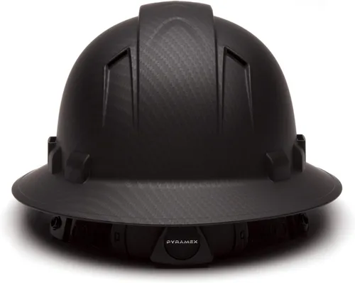 Vista 4 de Pyramex Ridgeline - Casco duro de ala completa, ventilado, suspensión de trinquete de 4 puntos, patrón de grafito negro mate