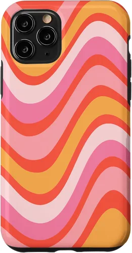 Vista 28 de iPhone 13 Pro Retro Liquid Swirl patrón de líneas onduladas rosa mandarina naranja funda
