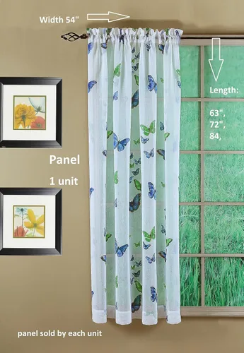 Vista 2 de Today's Curtain Panel semitransparente con estampado de mariposas, 63", azul, 54W x 63L