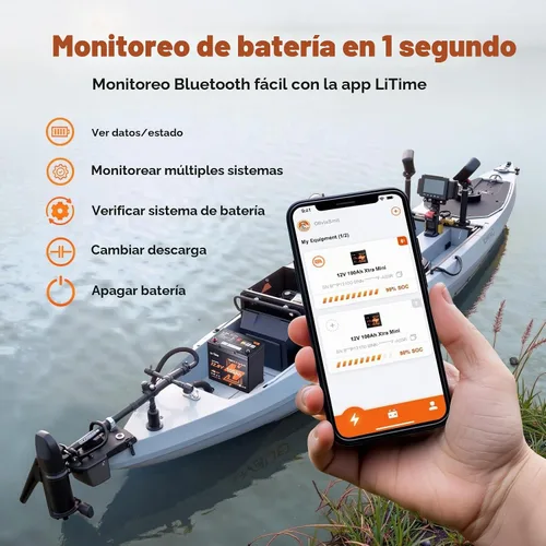 Vista 3 de Litime Batería de litio Xtra-Mini LiFePO4 de 12 V 100 Ah con Bluetooth y BMS de 100 A, mini batería de litio de 12 voltios, máximo 15000 ciclos