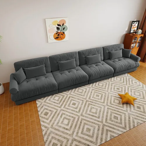Vista 53 de Sofá modular de gran tamaño de 94 pulgadas, sofás seccionales grandes de color beige y blanco para sala de estar, juego de sofá de terciopelo, sofás