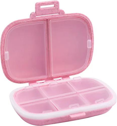 Vista 14 de Organizador de pastillas de viaje con 8 compartimentos, pastillero diario pequeño para bolsa de bolsillo, contenedor de píldoras portátil Azul