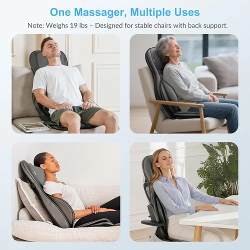 Vista 7 de COMFIER Silla masajeadora con calor, masajeador de espalda Shiatsu portátil con compresión y rodamiento, almohadilla para silla de masaje