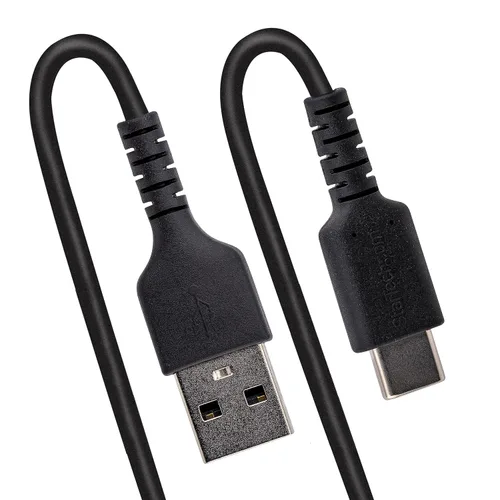 Vista 5 de StarTech Cable USB-A a USB-C en espiral de 3.3 pies, negro, 3A, USB 2.0 Carga y sincronización, chaqueta TPE, macho a hombre, fibra de aramida