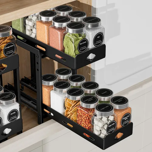 Vista 10 de BOIVSHI Organizador de especias para gabinete, estante de especias de armario de 2 niveles, estante vertical de especias extraíble de altura