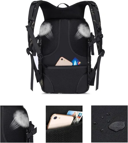 Vista 4 de MOSISO Mochila táctica de 30L, mochila militar de 3 días, mochila de asalto al aire libre, senderismo, caza, pesca, camping, entrenamiento, bolsa