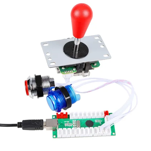 Vista 6 de EG STARTS 2 Player Arcade Games DIY Kit Parts 2 Ellipse Oval Joystick Handles + 20 LED lit Arcade Buttons (Red & Blue Kit)