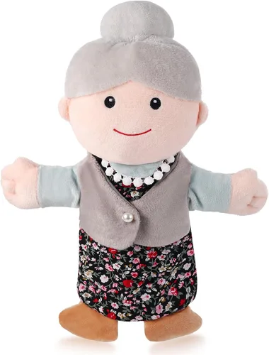 Vista 16 de 1 pieza de marionetas de mano familiares de 12 pulgadas, abuelos, mamá y papá, hermano y hermana, marionetas de mano de peluche para niños, juguetes