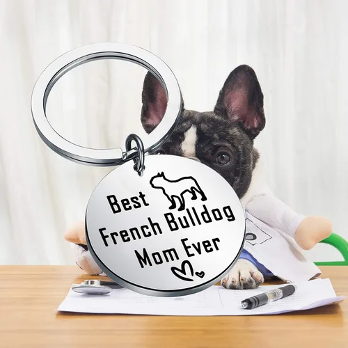 Vista 4 de BEKECH Regalos de Bulldog Francés Best French Bulldog Mom Ever Llavero Frenchie para los amantes de los perros