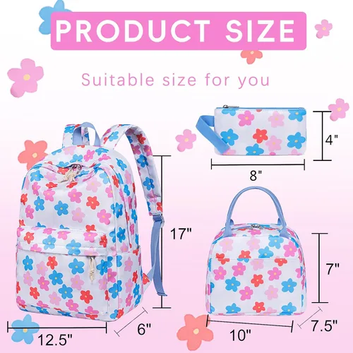 Vista 19 de LOIDOU Mochila para adolescentes y niñas, mochila escolar con lonchera y estuche para lápices, juego de bolsas escolares 3 en 1