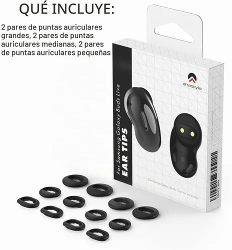 Vista 7 de AhaStyle Galaxy Buds Live - 6 pares de auriculares de silicona Negro para Galaxy Buds Live