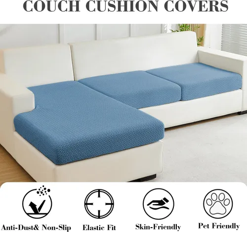 Vista 3 de Fundas de sofá, aptas para mascotas, de cojín universales, elásticas lavables para sofá modular (funda de 2 asientos y diván, con textura color azul)