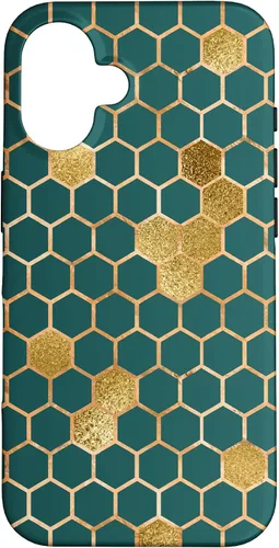 Vista 32 de Bees Honeycomb Pattern Print Honey Hexagon Bees Hive - Green Case for iPhone 17