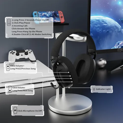 Vista 8 de ZIYOU LANG Auriculares inalámbricos para juegos L80 Ultralight Over Ear Tri Negro