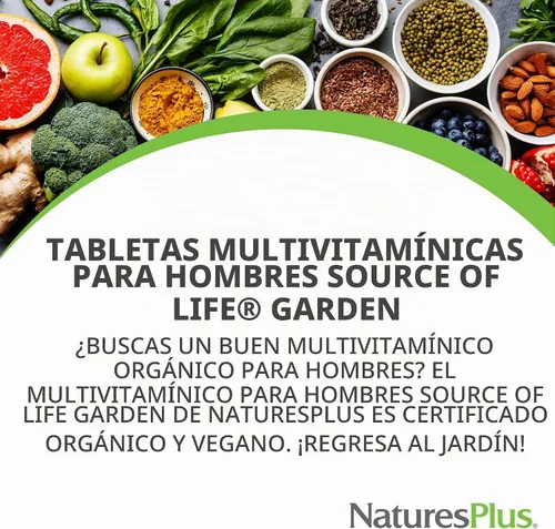 Vista 3 de Nature 's Plus – Fuente de la vida Jardín Orgánico de los hombres Multi, 90 Vegan tabletas
