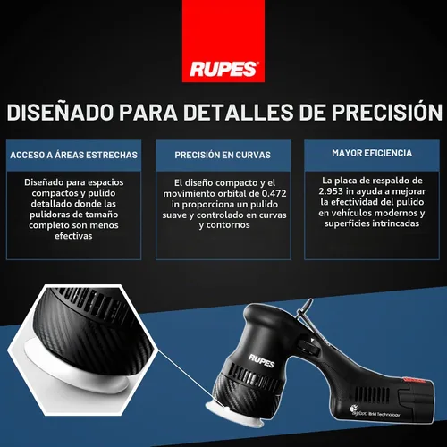 Vista 5 de RUPES BigFoot HLR75 Mini iBrid BETA - Kit de pulido Includes 2 Batteries, Charger, D-A Coarse & Fine Foam Pads & Compounds, Coarse & Medium Wool