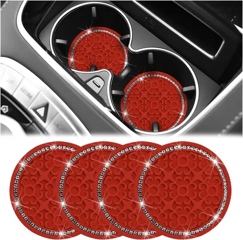 Vista 10 de Zpana – Portavasos para automóvil con diamantes de imitación, 4 unidades, 2.75 pulgadas, silicona con cristales de strass, tapetes antideslizantes