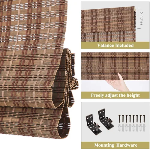 Vista 6 de LETAU Persianas romanas de madera sin cordón, sin taladro, sin herramientas, persianas romanas de bambú con filtro de luz para interiores, hogar