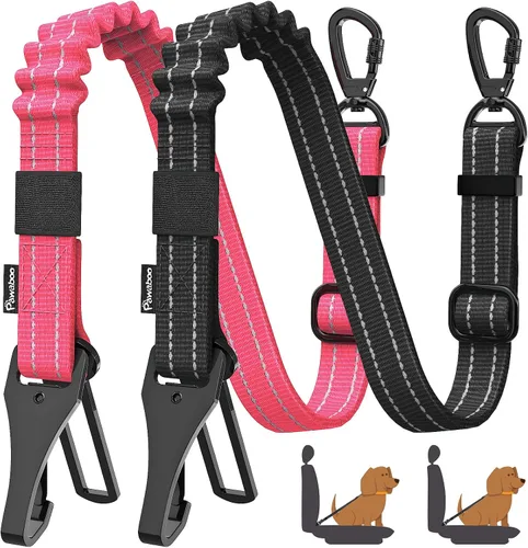 Vista 30 de Cinturón de seguridad para perros Pawaboo para coche, cinturón de seguridad para mascotas con reposacabezas y doble correa, 360° sin enredos para 2