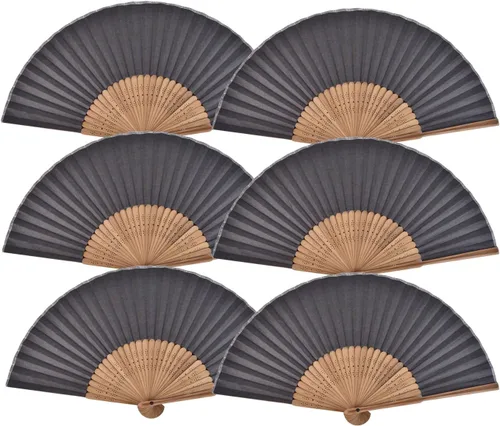 Vista 6 de 6 abanicos de mano plegables de tela de bambú con patrón impreso de mano, regalo de boda, fiesta, hogar, oficina, decoración de bricolaje