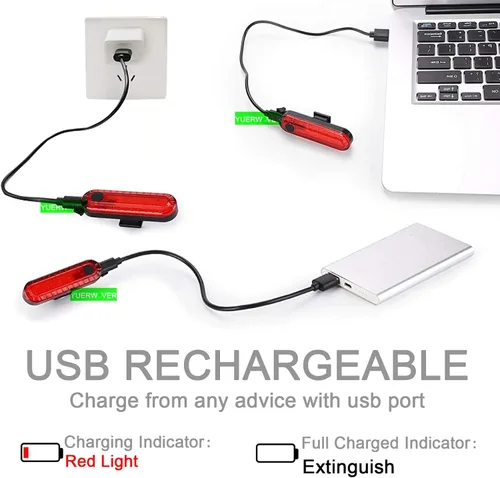 Vista 3 de Paquete de 2 luces LED recargables por USB para bicicleta, luz trasera de bicicleta, reflector, luz de seguridad, impermeable, brillante, luz