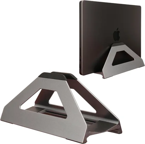 Vista 7 de Soporte vertical para laptop, soporte de ahorro de espacio para MacBook con ajuste de ancho sin herramientas, bonito aluminio anodizado